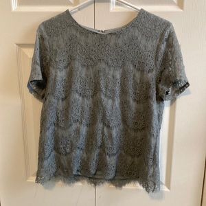 Lacy muted teal top- lace overlay, lined bodice. Dressy but easy!